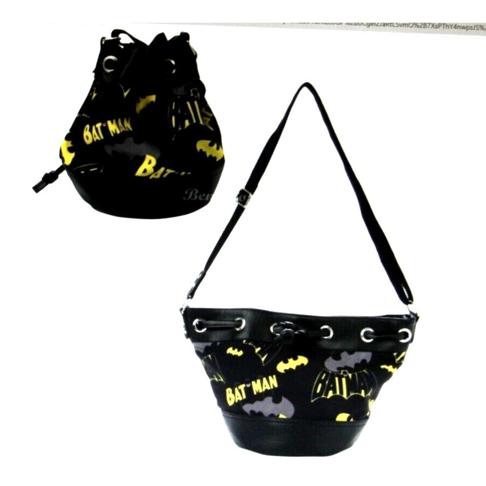 DC Comics Batman Logo Bucket Bag Purse Tote Licensed 13" x 6 1/2" x 8 1/2" Black